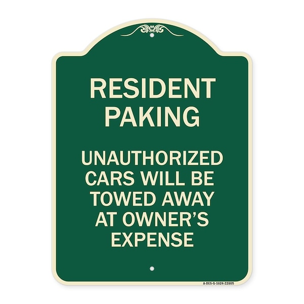 Signmission Tow Away Resident Parking Unauthorized Cars Will Be Towed Away at Owners Expense, A-DES-G-1824-22805 A-DES-G-1824-22805 - main